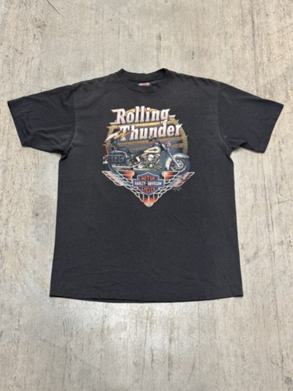 Vintage 3D Emblem 1991 Harley Davidson Rolling Thunder T Shirt HOLE Size XL